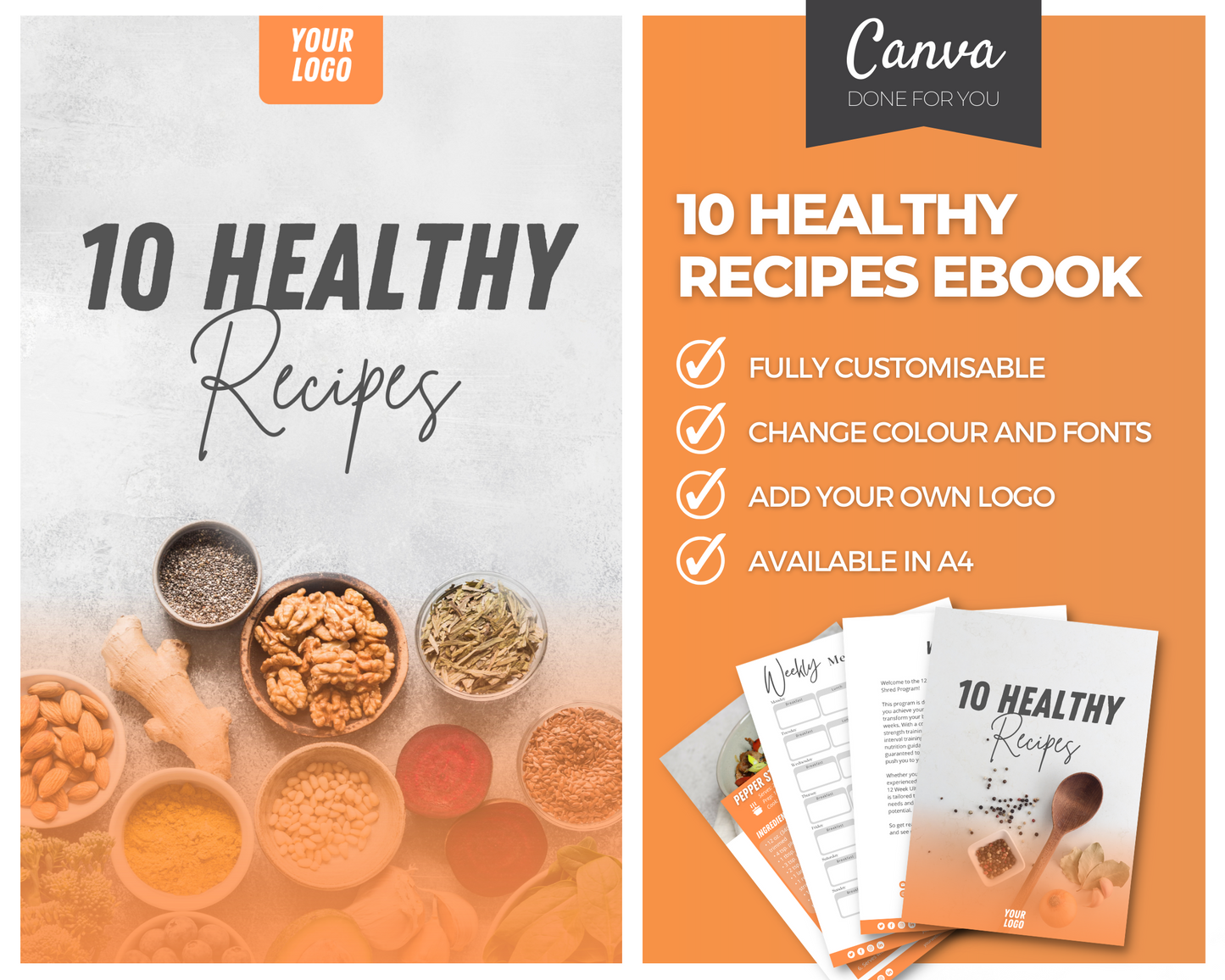 10 Healthy Recipes Ebook: Fully Editable Template ($5 Taster Template)