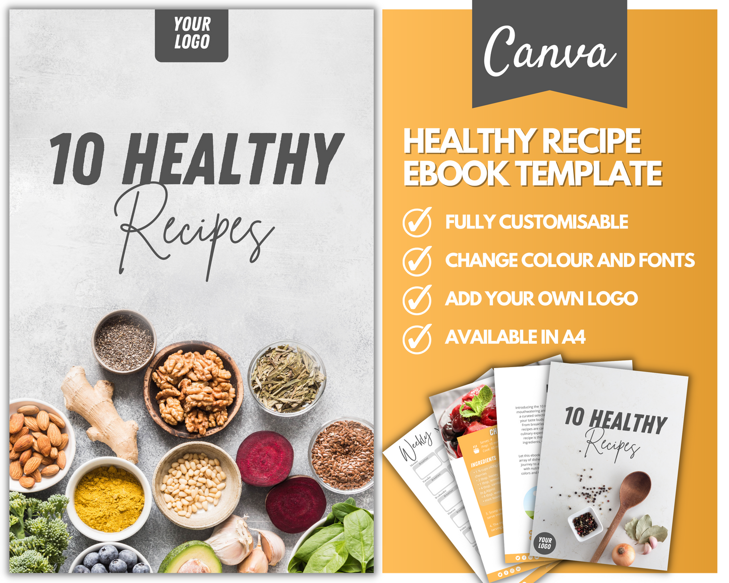 10 Healthy Recipes Ebook: Fully Editable Template ($5 Taster Template)