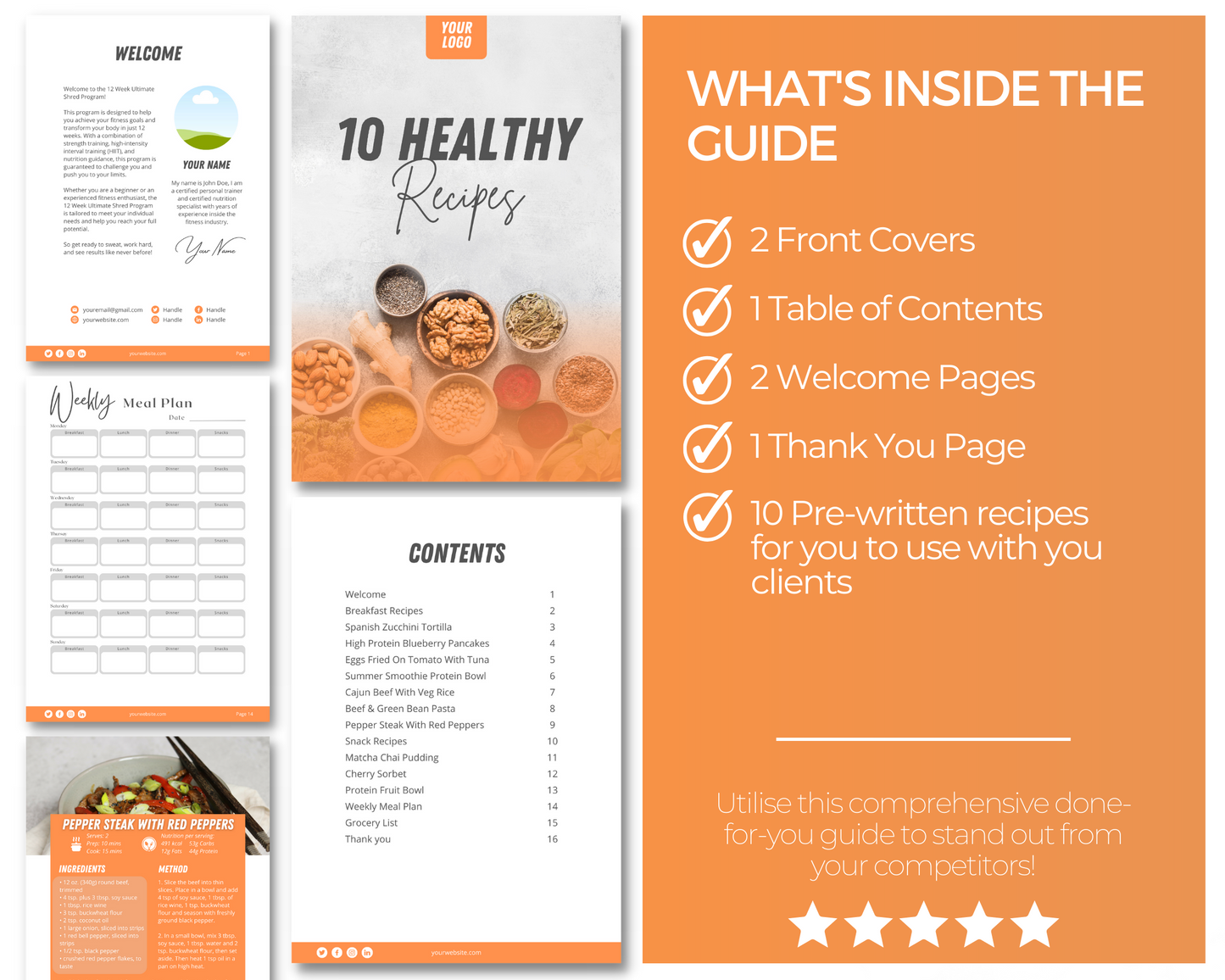 10 Healthy Recipes Ebook: Fully Editable Template ($5 Taster Template)