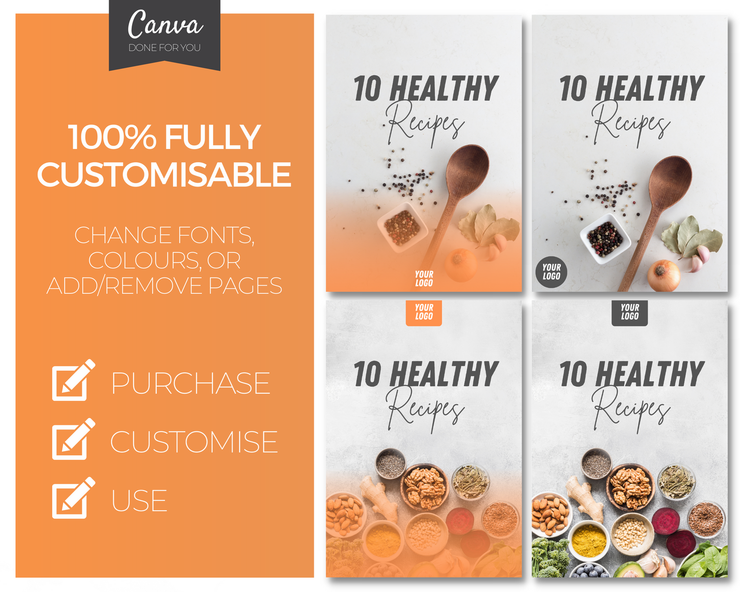 10 Healthy Recipes Ebook: Fully Editable Template ($5 Taster Template)