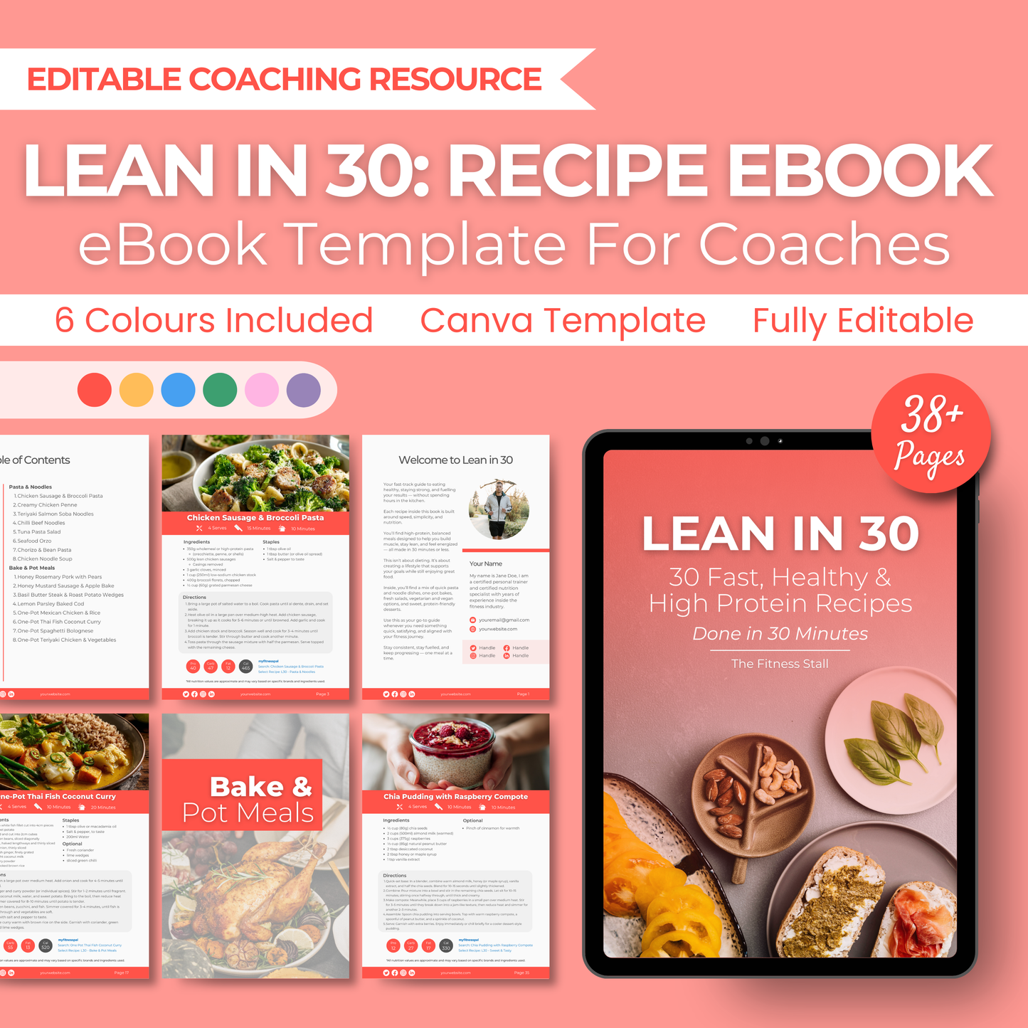 30 Fast, Healthy & High Protein Recipes: Fully Editable Template