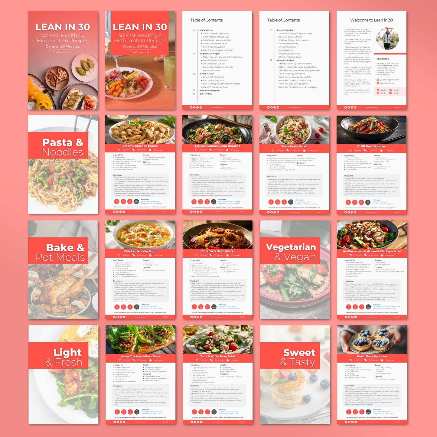 30 Fast, Healthy & High Protein Recipes: Fully Editable Template