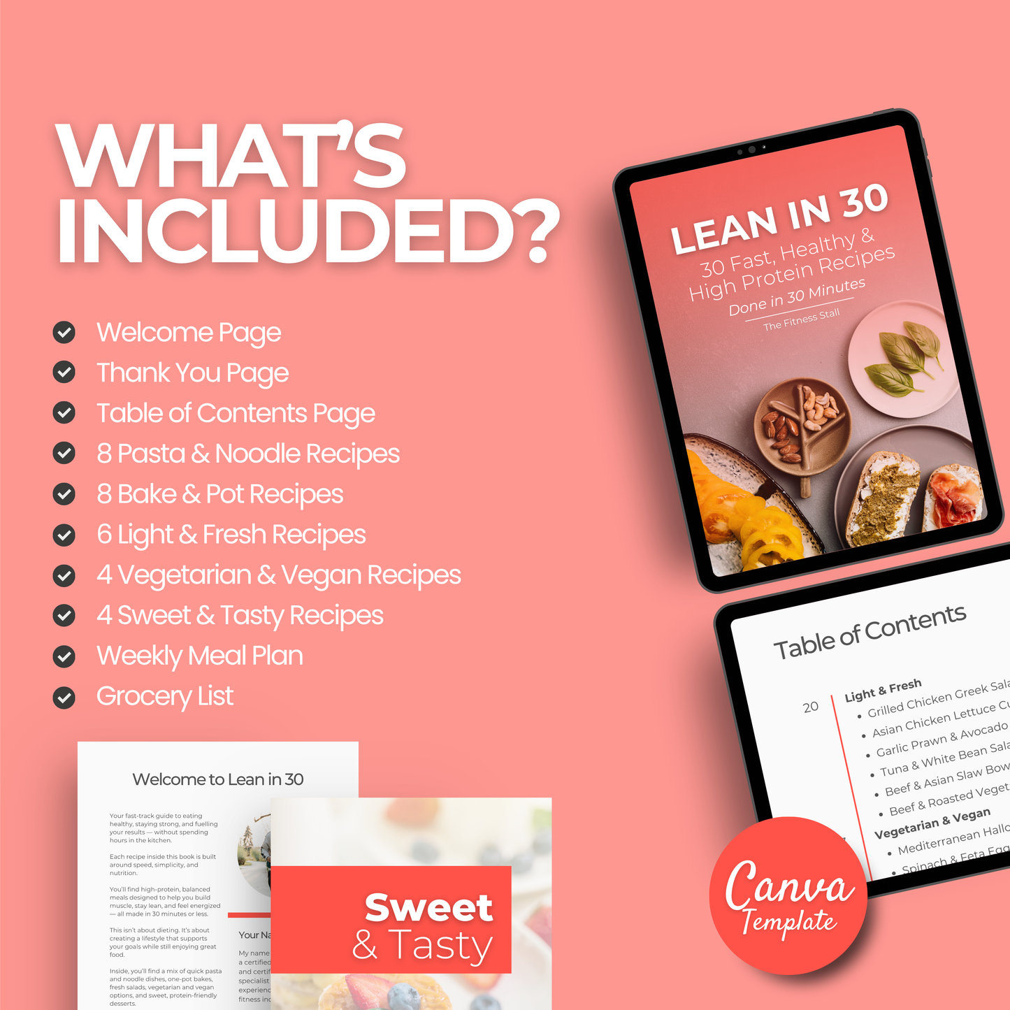 30 Fast, Healthy & High Protein Recipes: Fully Editable Template